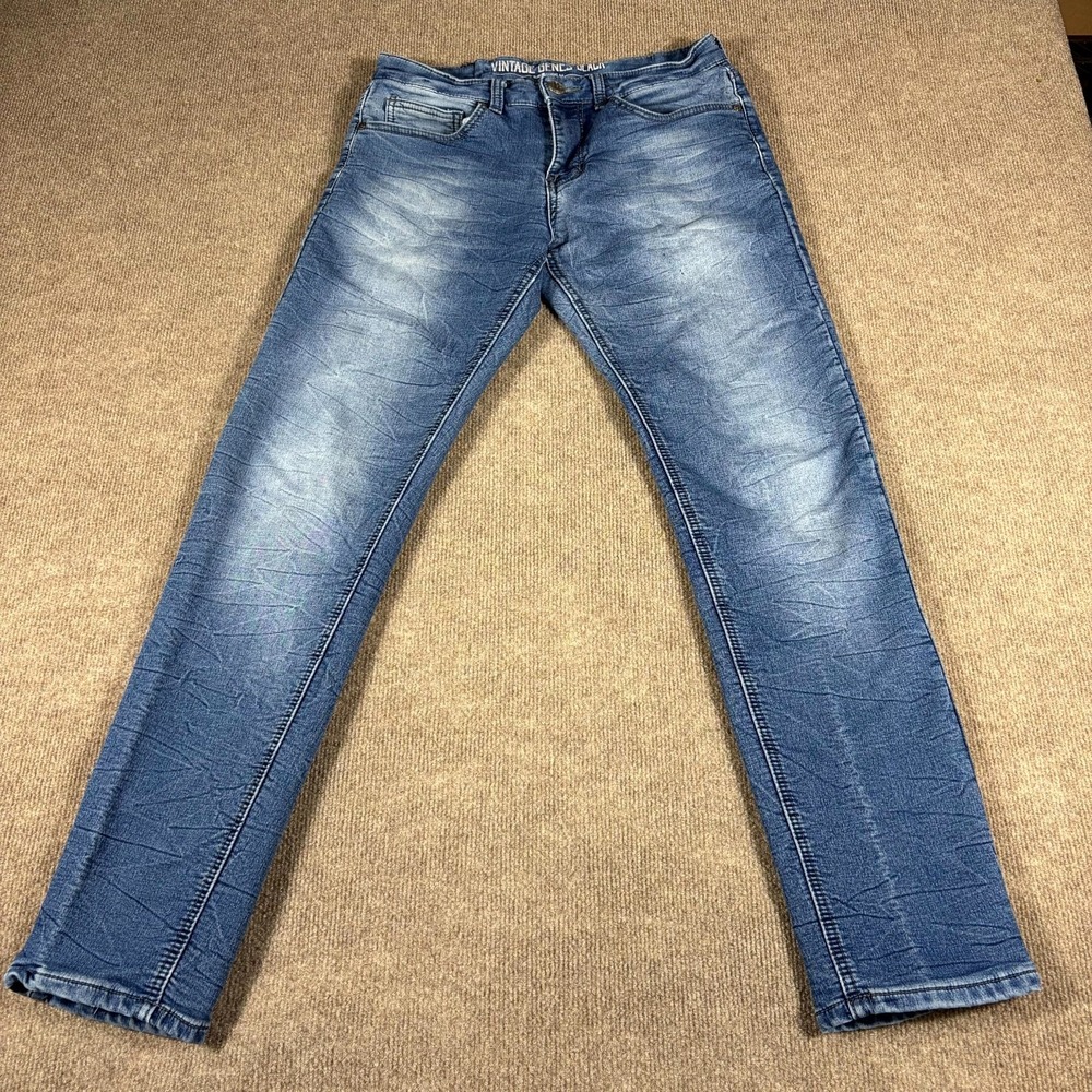Vintage Genes Black Slim Straight Fit Jeans Mens 30x32 Blue Denim Faded Cotton